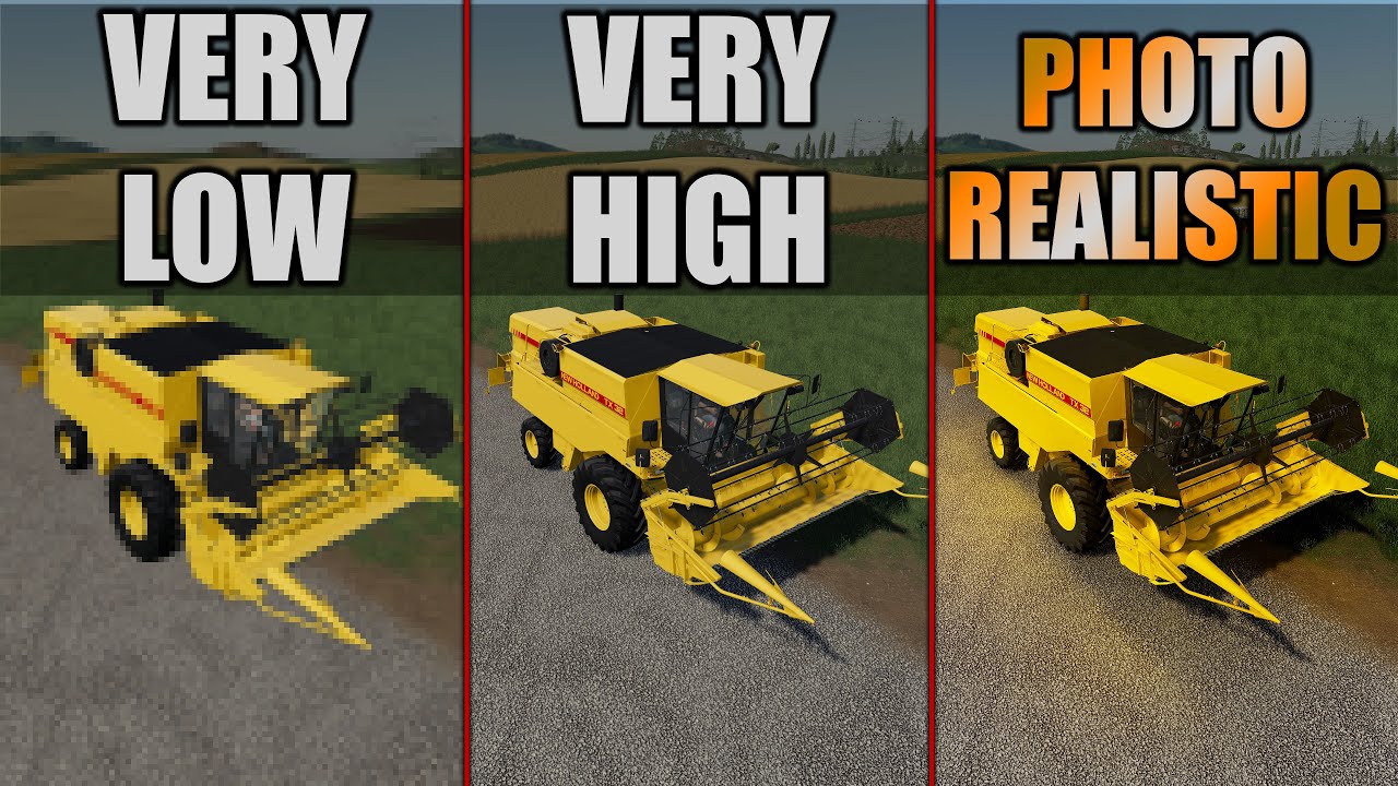 Very Low vs Very High vs Photorealistic Graphics comparison Farming Simulator 19