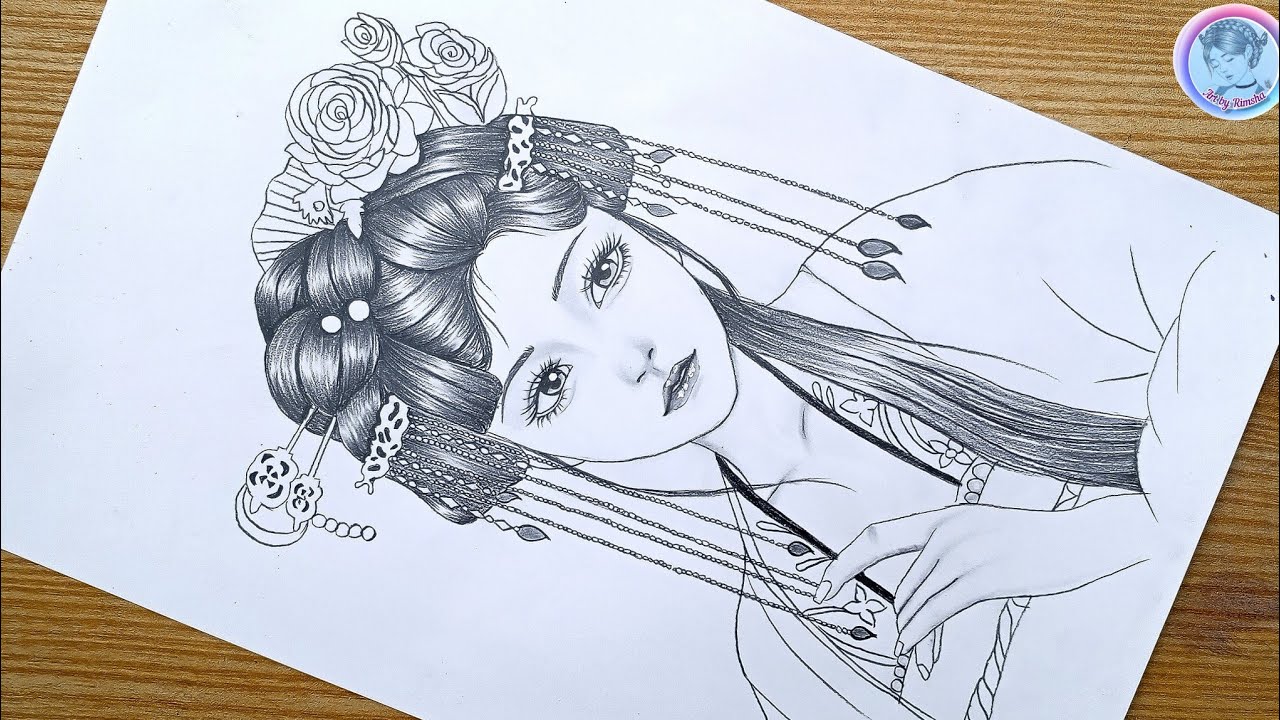 How to draw a semi realistic Chinese girl easy ||china drawing girl-pencil sketch for beginners
