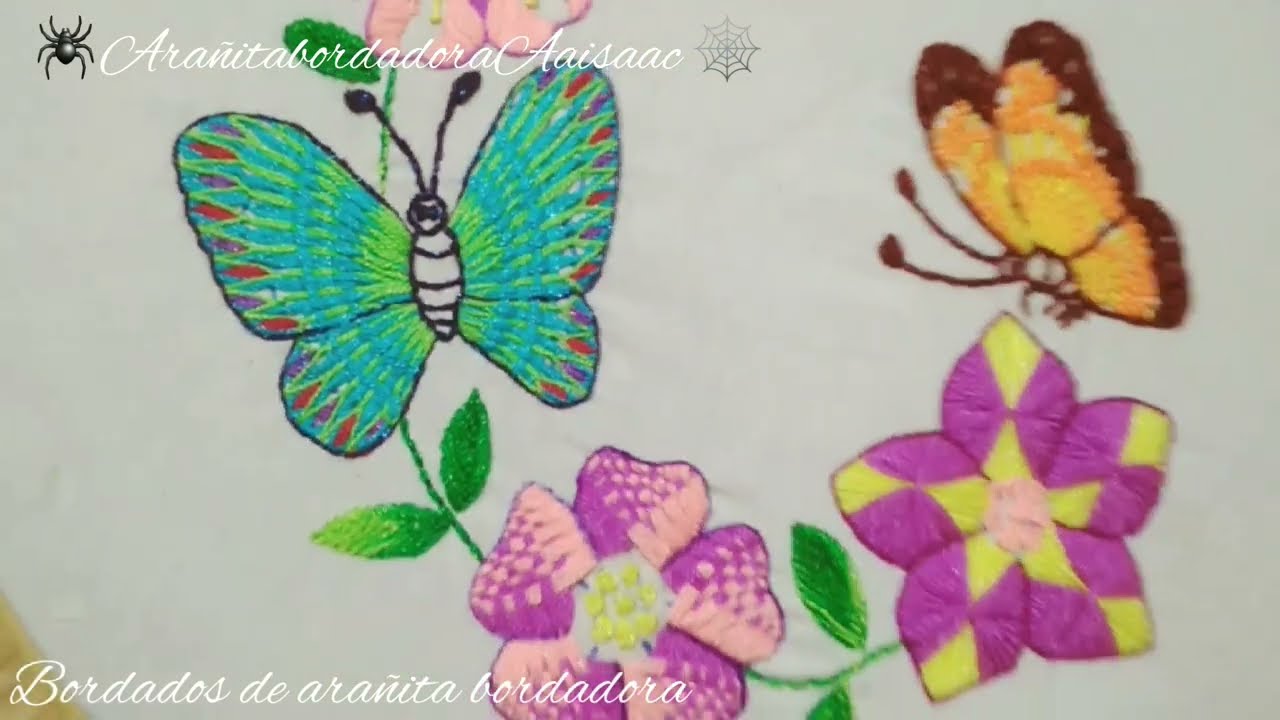 BORDADO FANTASÍA FLOR DE SOL,  MARIPOSAS BORDADAS/ BORDADO PARA MARIPOSAS/ PUNTADA DE MARIPOSA