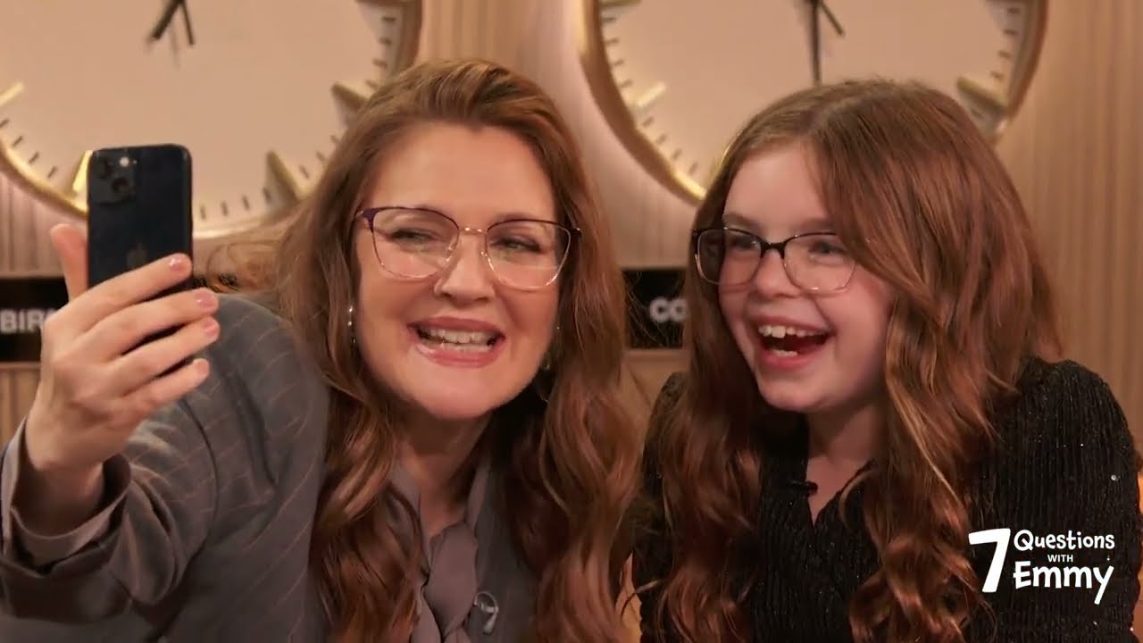 Drew Barrymore answers 7 Questions and Emmy asks her to call the most famous person in her phone