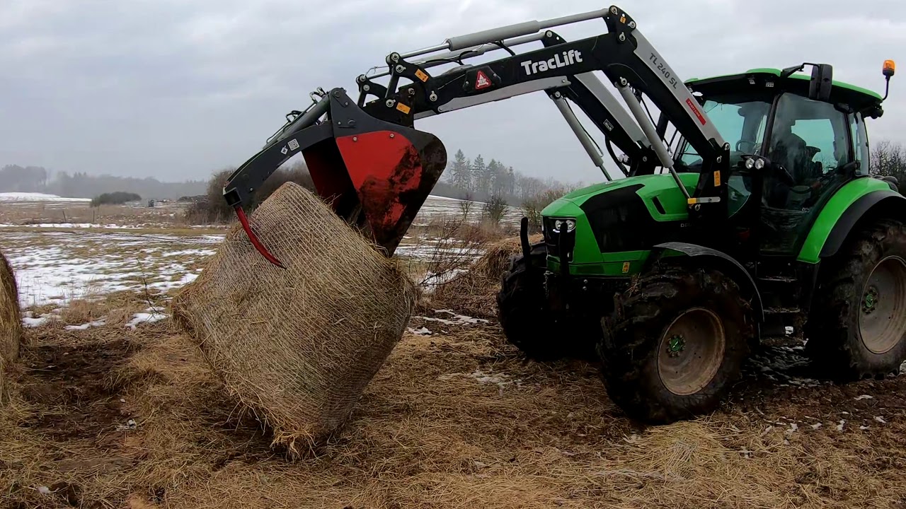 Deutz-Fahr 5100 + TracLift TL 240SL Round bale loading