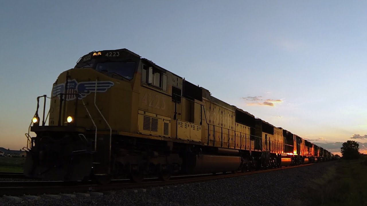 UP 7835 and UP 4223 Near Sunset with Drone Views on 8-11-2015