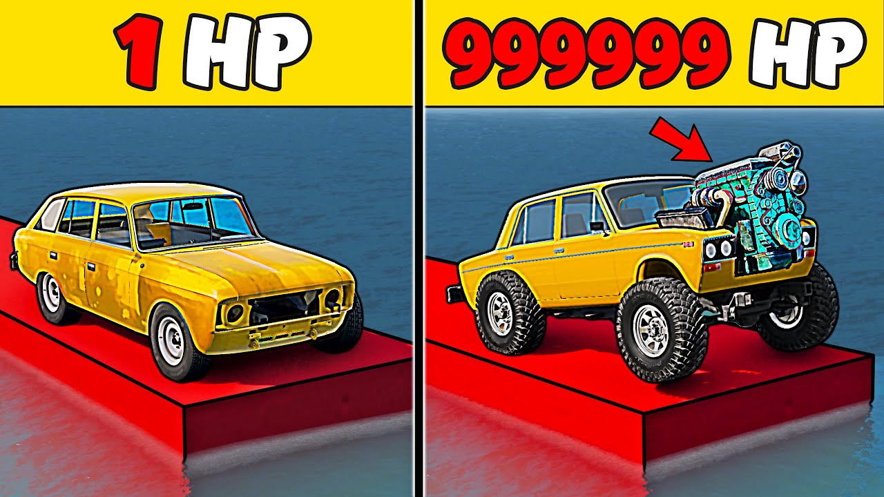 1 Horsepower VS 999,999 Horsepower Vehicles VS Sliding Water Obstacle Course in BeamNG drive