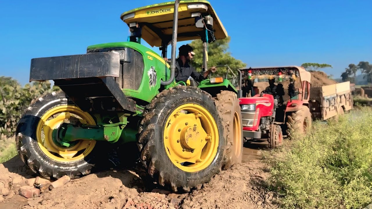 John Deere 4wd Tractor Pulling | Mahindra 575 Tractor With Full Trolley Badly | Stuck in Mud trector