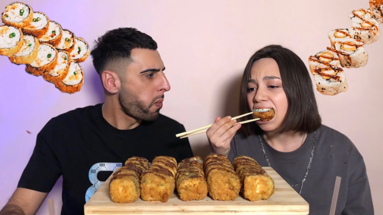 МУКБАНГ РОЛЛЫ ЖАРЕНЫЕ 40 ШТУК 🍣🥢