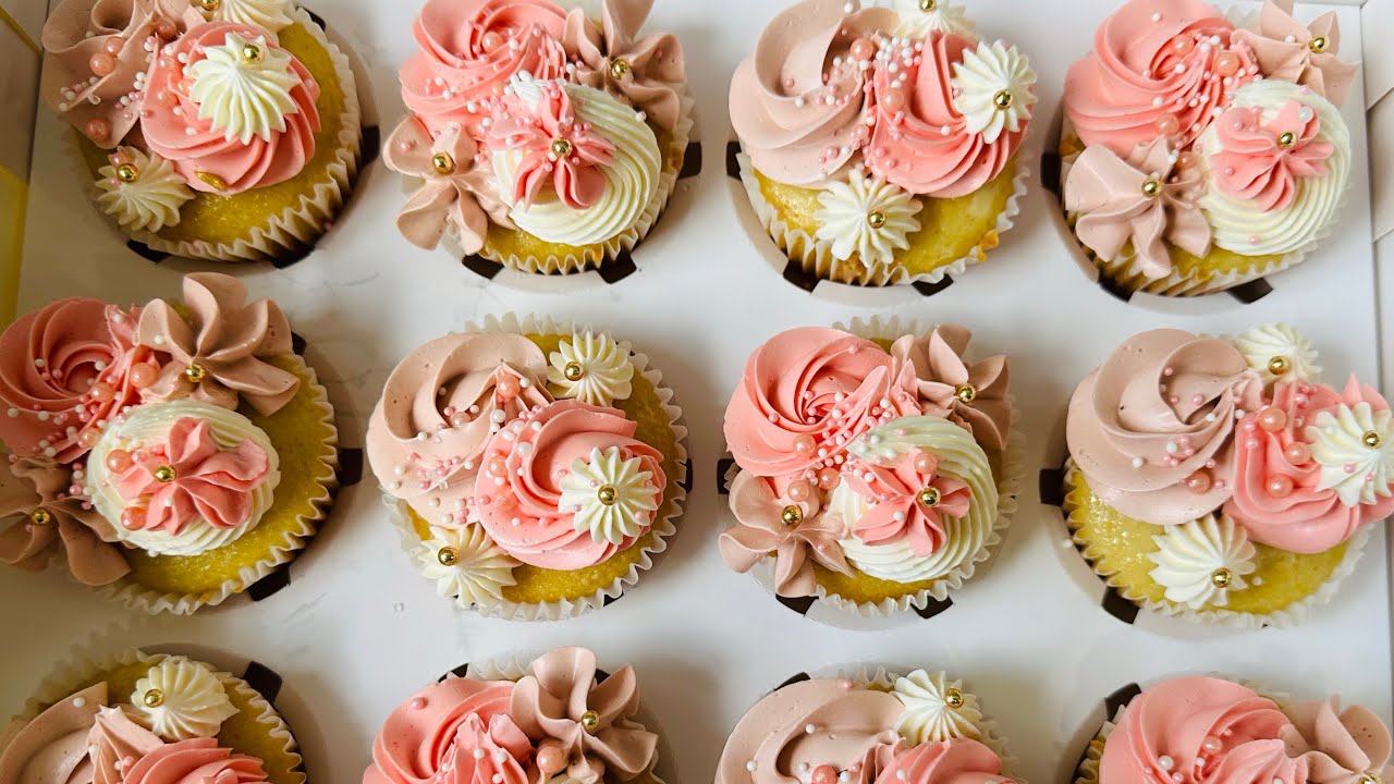 Pink white and beige cupcake design ideas