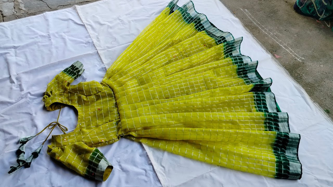 Old saree converted into new dress ll 34 size frock cutting stitching full video
