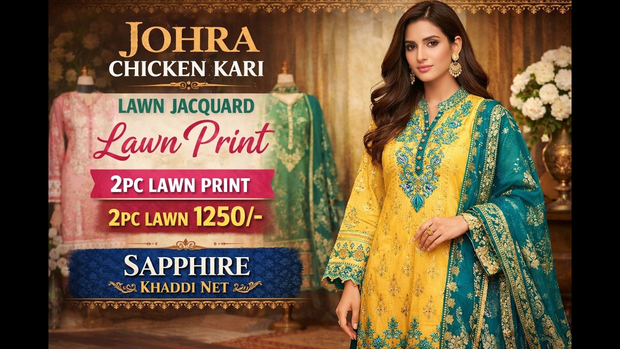 Johra chicken kari, says lawn jacourd, says lawn print,2pc lawn print,2pc lawn 1250.  03016153280