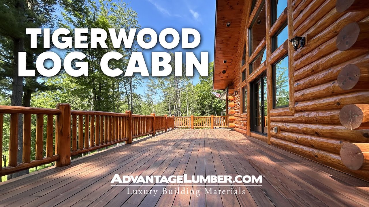 Tigerwood Decking on Log Cabin in the Adirondacks.