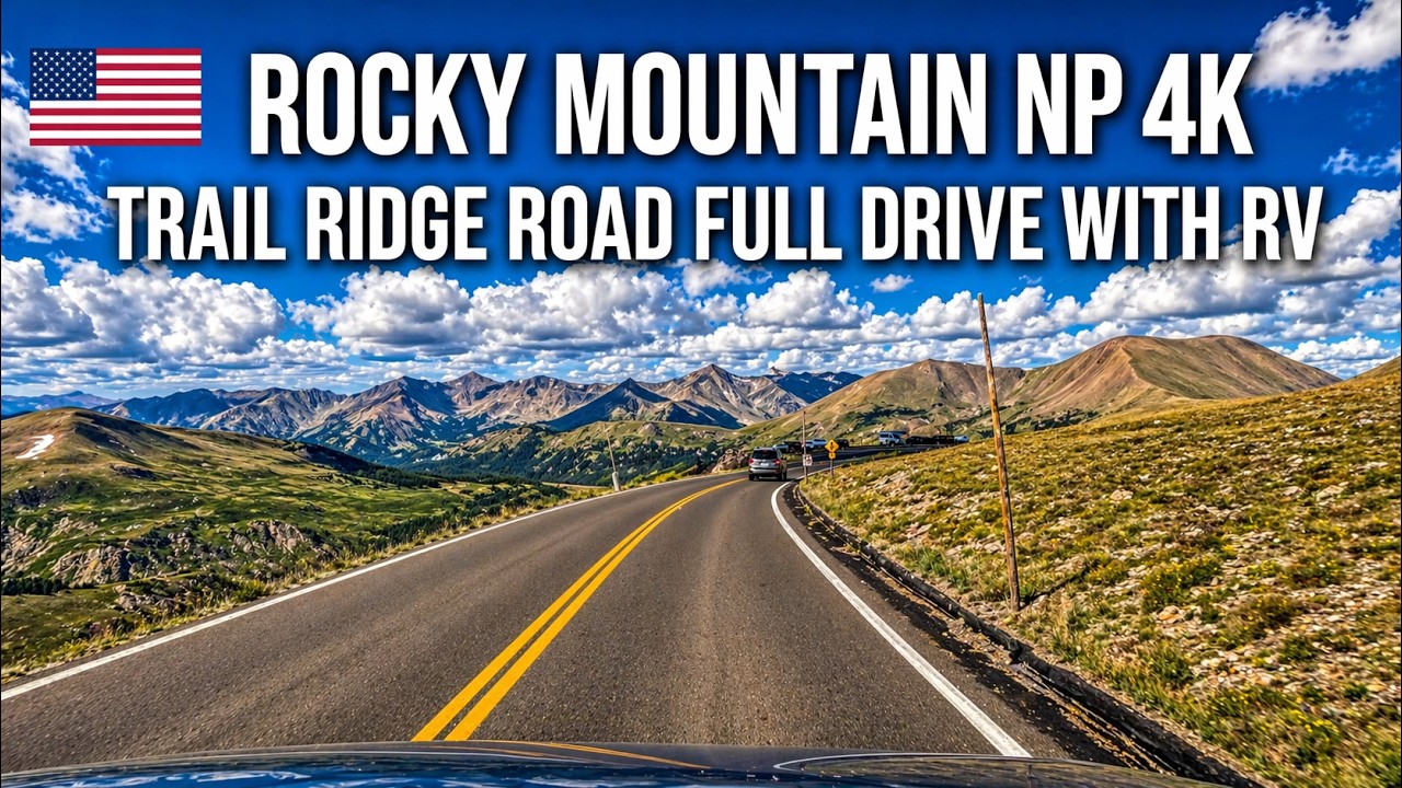 RV full drive Trail Ridge Road in Rocky Mountain NP Colorado USA from Estes Park to Granby