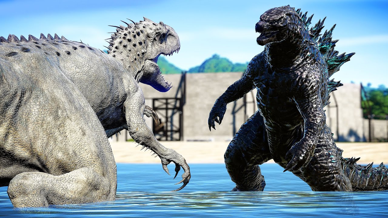 GODZILLA VS INDOMINUS REX IN JURASSIC WORLD!! - Jurassic World Evolution (ゴジラ 2021 MOD)