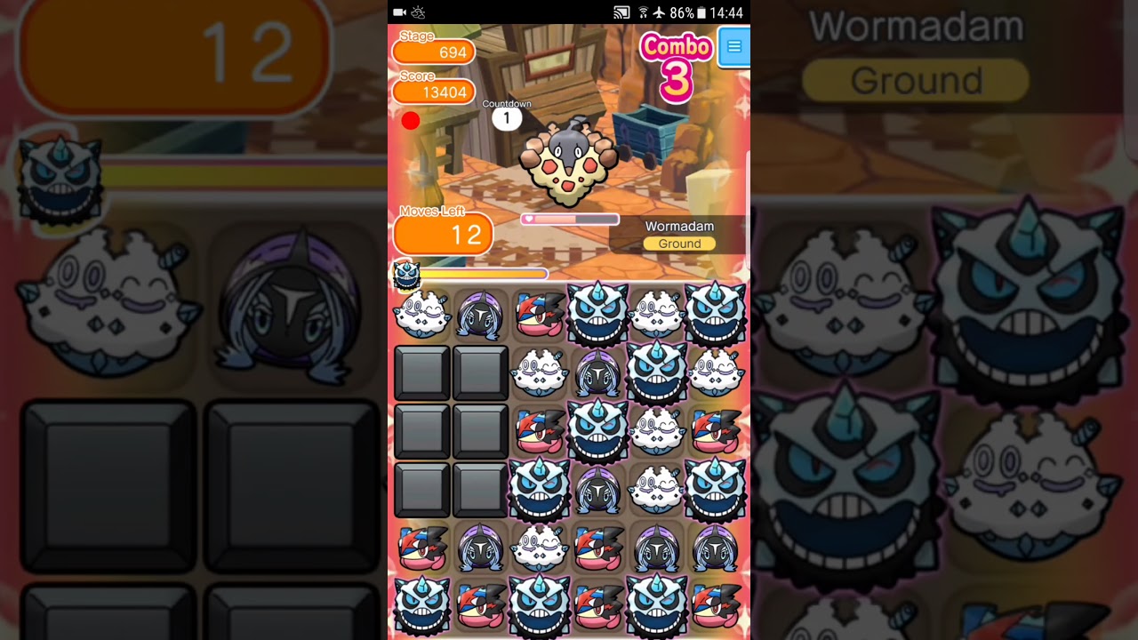 Pokemon Shuffle Mobile Main Stage 694 Wormadam (Sandy Cloak) S Rank & Caught with GB『ポケとる スマホ版』