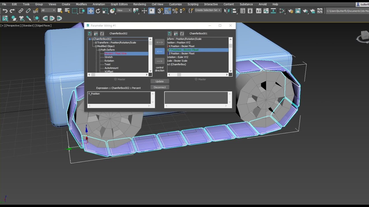 3Ds Max 강좌, Wire Parameter_속도에 변화에 따른 바퀴 회전 애니메이션