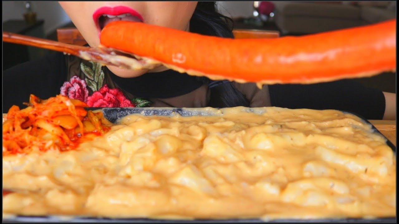 ASMR CREAMY BECHAMEL SAUCE CHEWY RICE CAKES | KABANA SAUSAGE | EATING SOUNDS | NO TALKING