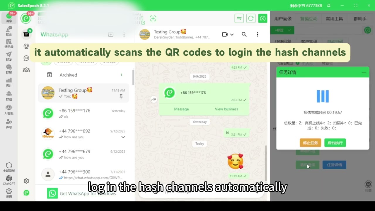 Conver numbers into WhatsApp hash channels & Auto login
