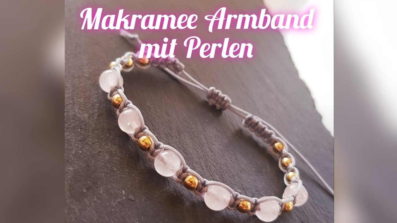 Makramee Armband Rosenquarz Perlen DIY Schiebeverschuss Anleitung zum Nachmachen