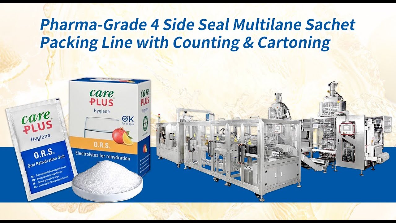 Pharmaceutical Multilane Sachet Packing Line with Automatic Sorting, Counting and Cartoner