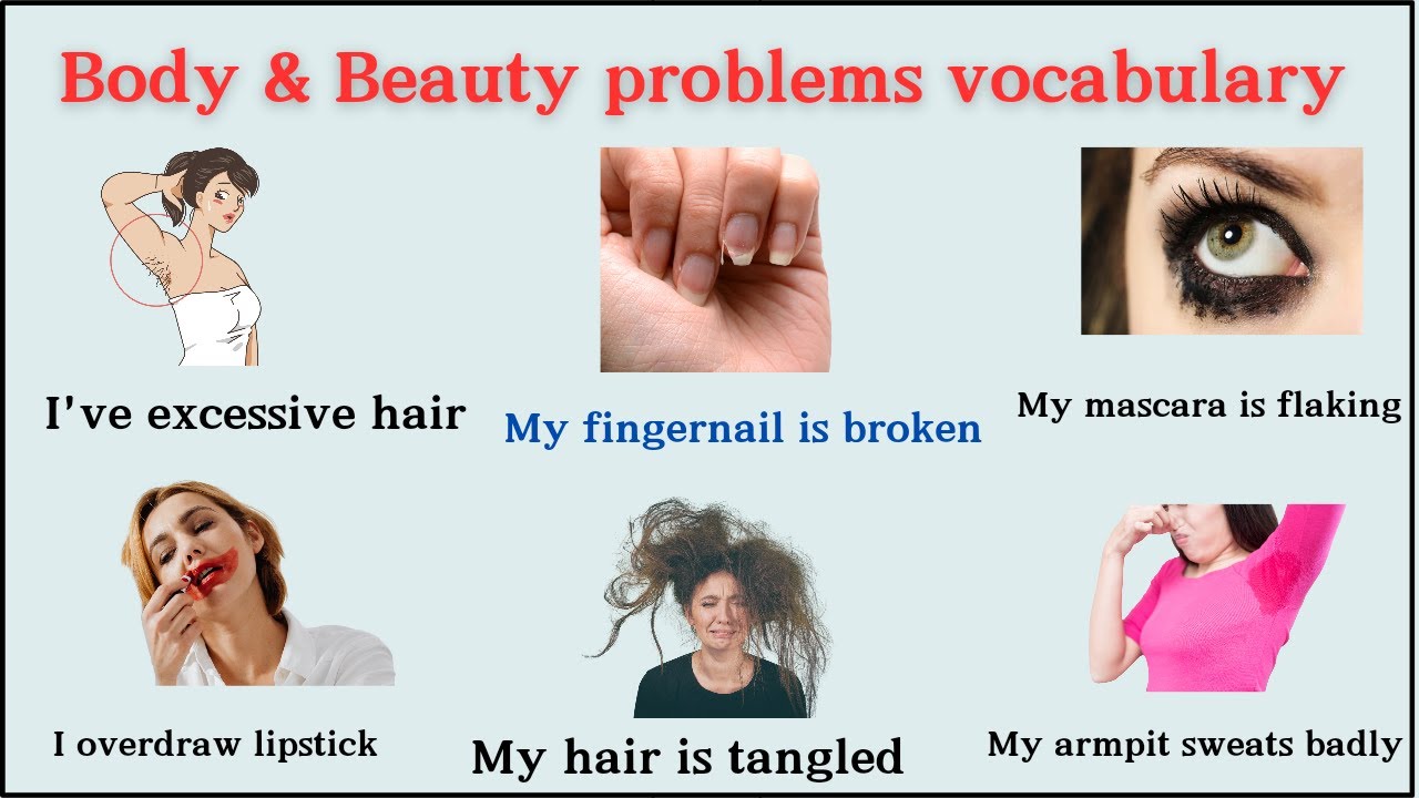 Lesson 114: Body & Beauty problems vocabulary with sentences  | Body problems expressions