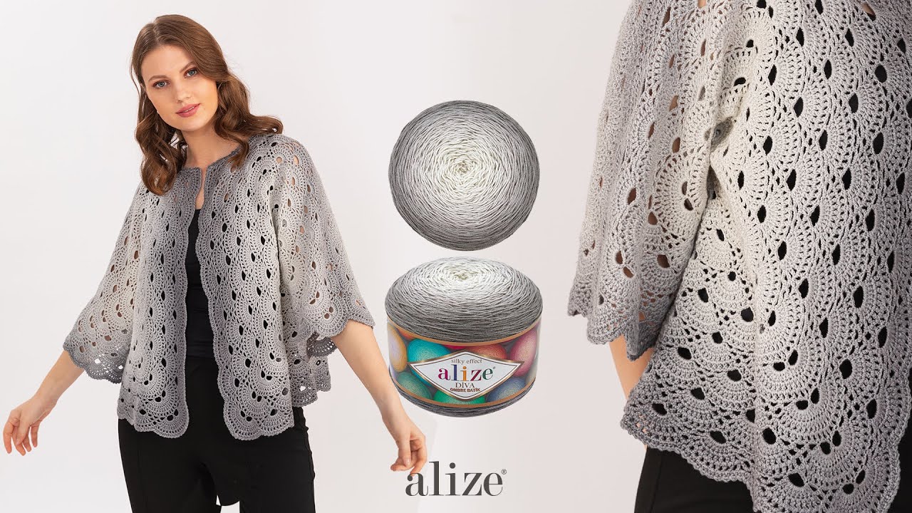 Alize Cotton Gold ile Altıgen Virüs Hırka • Hexagonal Virus Stitch Cardigan • Шестигранный Жилет