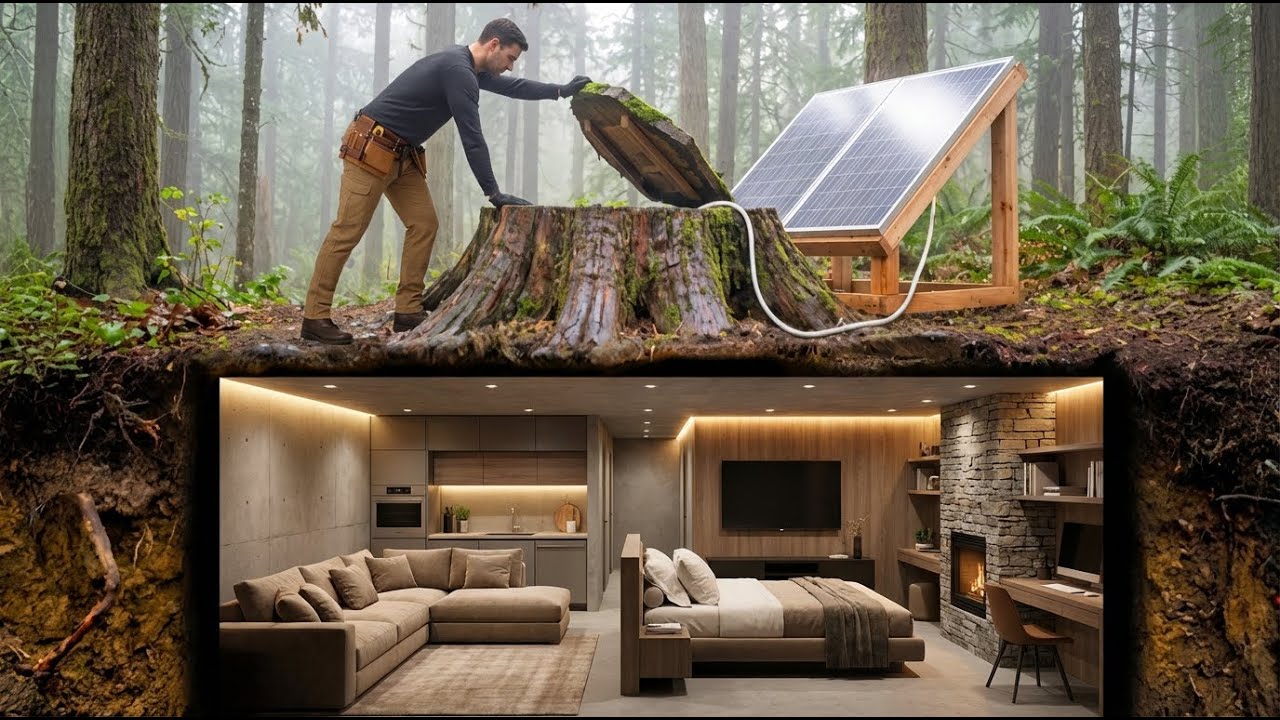 From a Tree Stump to a Secret Underground Shelter – Full ASMR Build Process