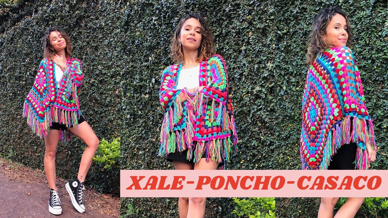 CASACO PONCHO XALE SQUARE - TUTORIAL FÁCIL DE CROCHÊ