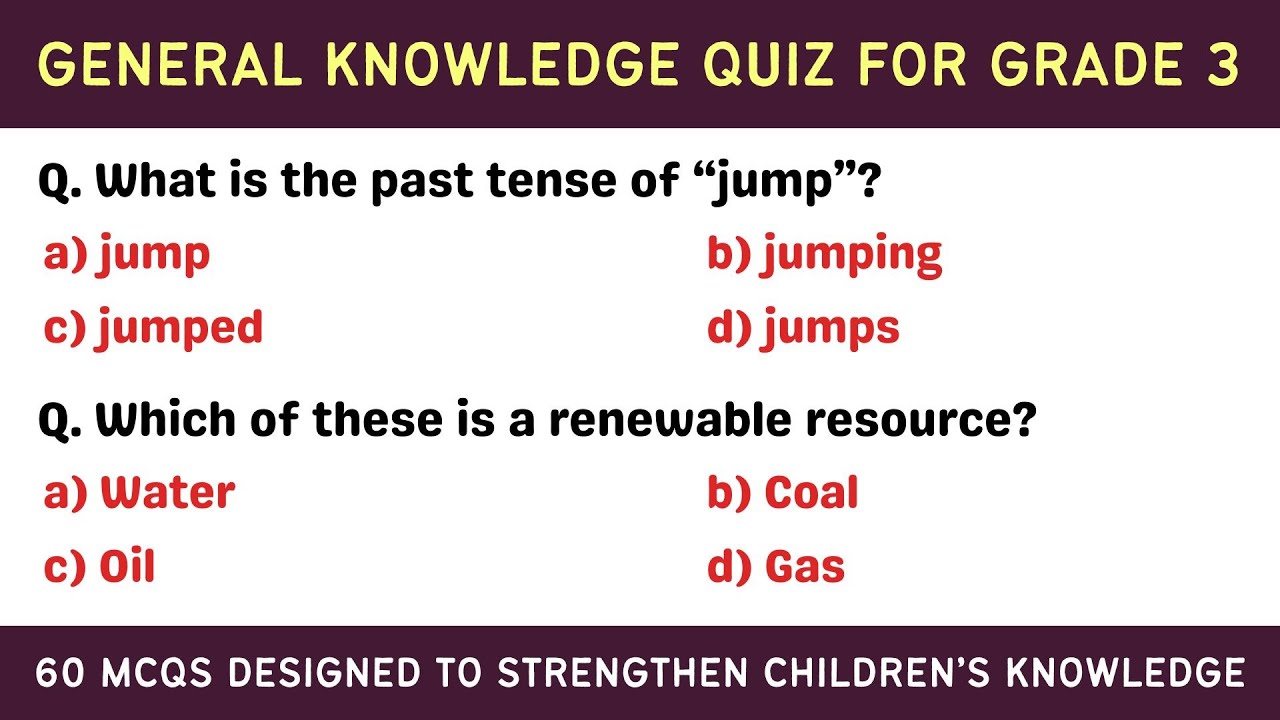 General Knowledge Quiz for Grade 3 | 60 GK Questions for Kids (Ages 7–9) | Third Grade School Test