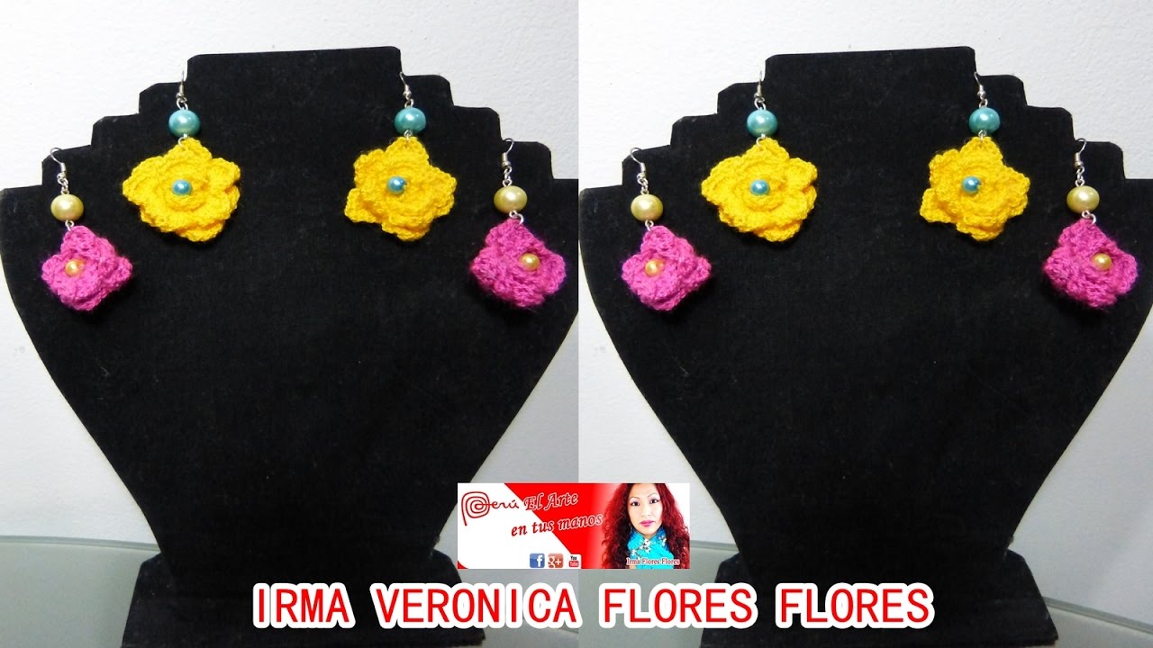 ARETES, PENDIENTE EN FORMA DE ROSA TEJIDOS A CROCHET PASO A PASO VIDEOS TUTORIAL