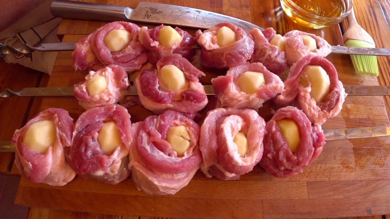 Шашлык из картошки в беконе!!!