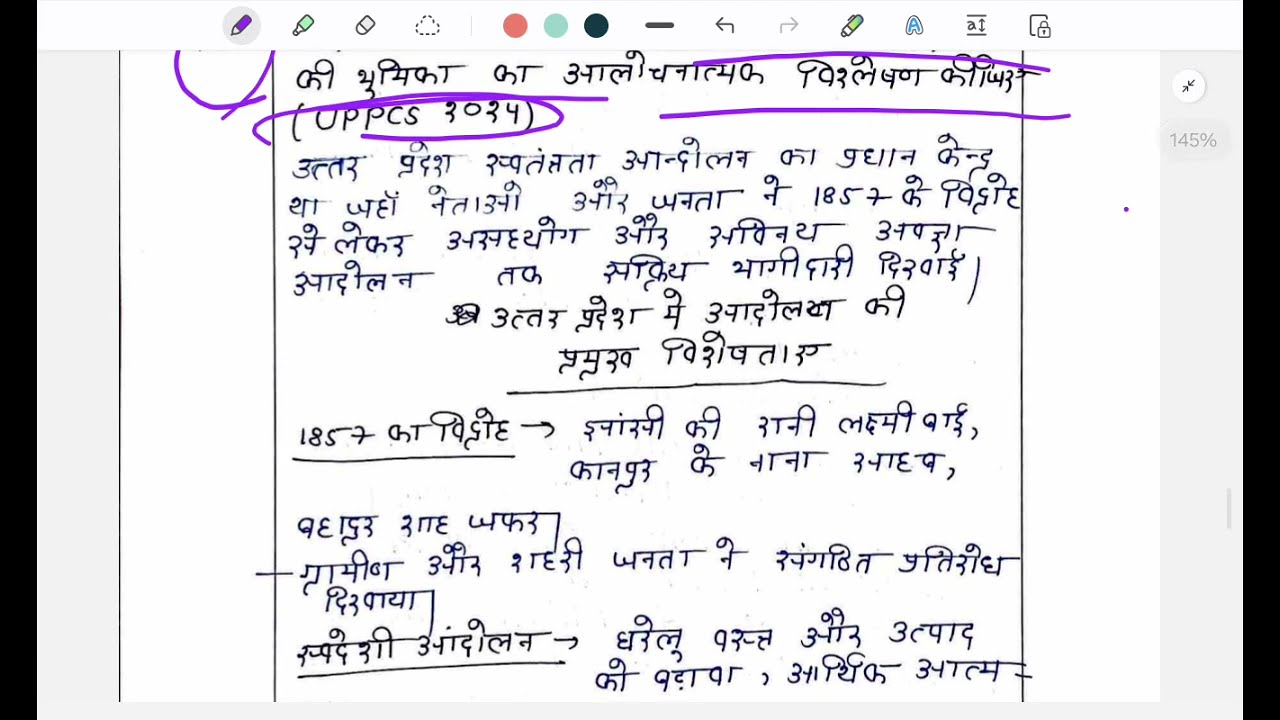UPPSC GS Paper-V Q-168 | स्वतंत्रता आंदोलन में उत्तर प्रदेश की भूमिका | उत्तर लेखन हिंदी में