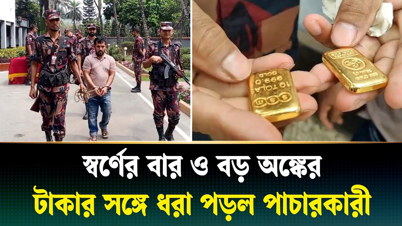 পা/চা/র চলাকালীন দুই পিচ স্বর্ণের বার ও অর্ধকোটি টাকা জ'ব্দ | Gold Bar | Crime News | Ajker Patrika