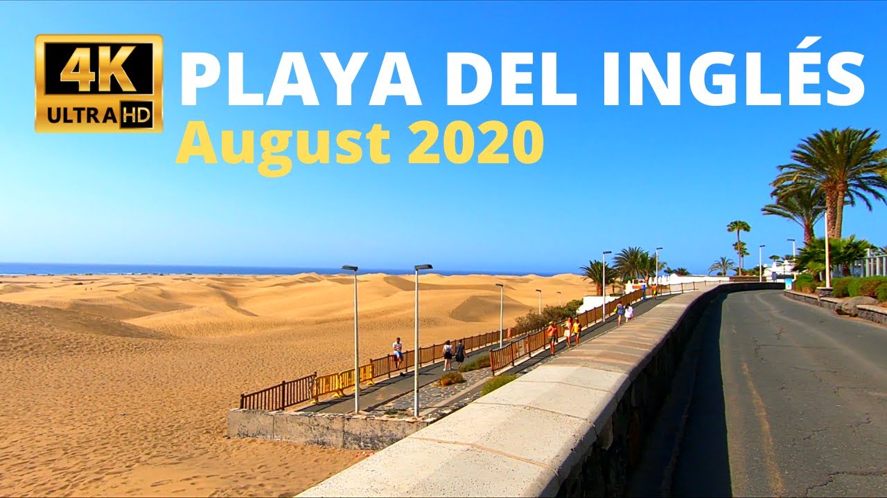 Gran Canaria Playa del Ingles Boardwalk to Maspalomas Dunes ☀️ 4K 2020