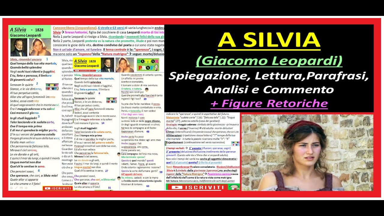 ✅ A SILVIA ( Leopardi) Lettura, Parafrasi, Spiegazione, Analisi, Commento + figure Retoriche