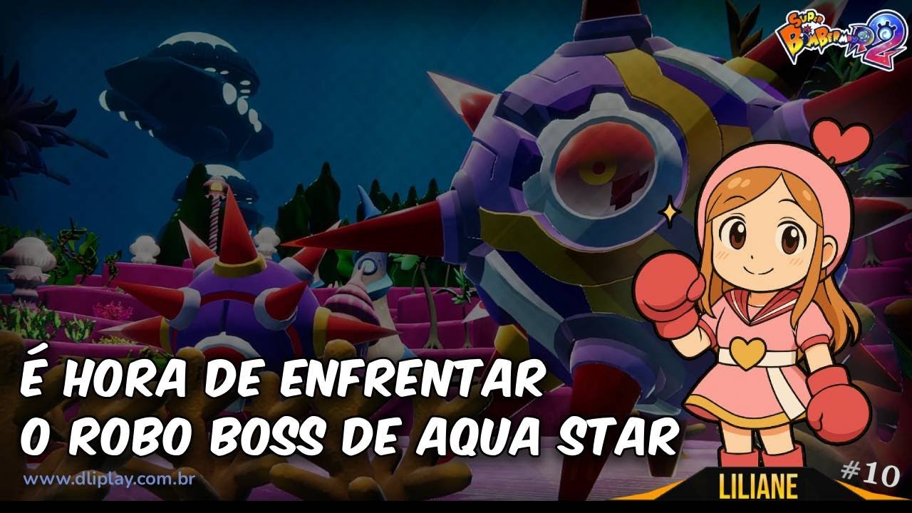 É hora de enfrentar o Robo-Boss de Aqua Star - Super Bomberman R 2