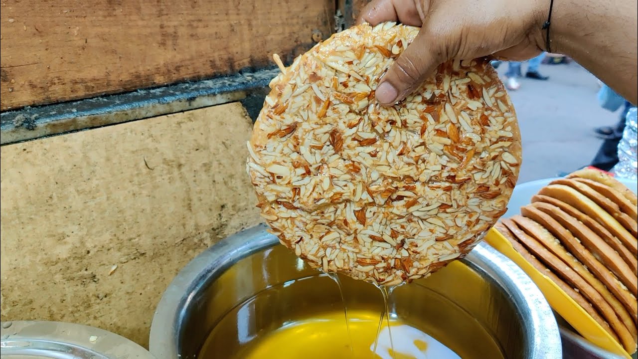 Almond Pista Sheermal Bread Dipped in Pure Ghee | Indian Street Food