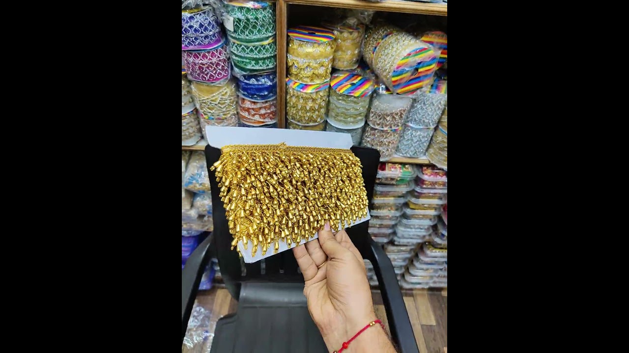 hanging bead laces// bridal duppata laces// gold colour saree lace #desibrides #kamalribbonstore