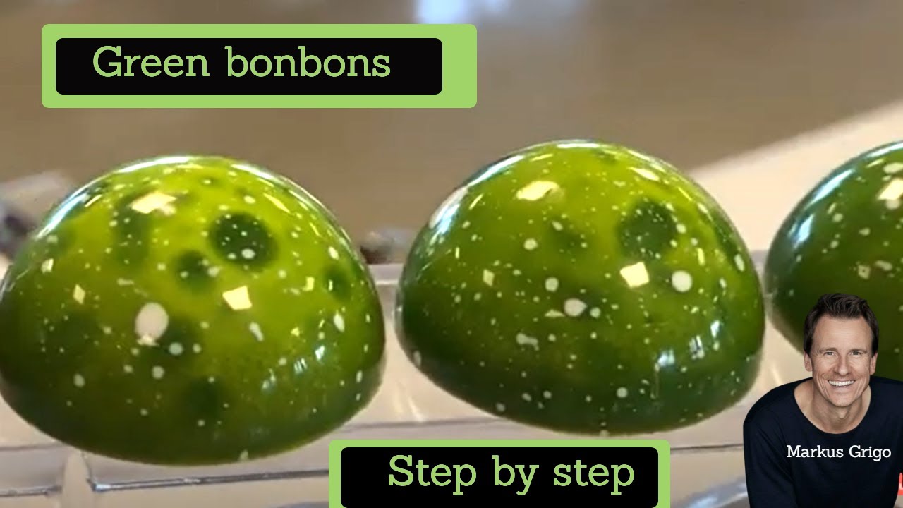 Green chocolate bonbons with spots