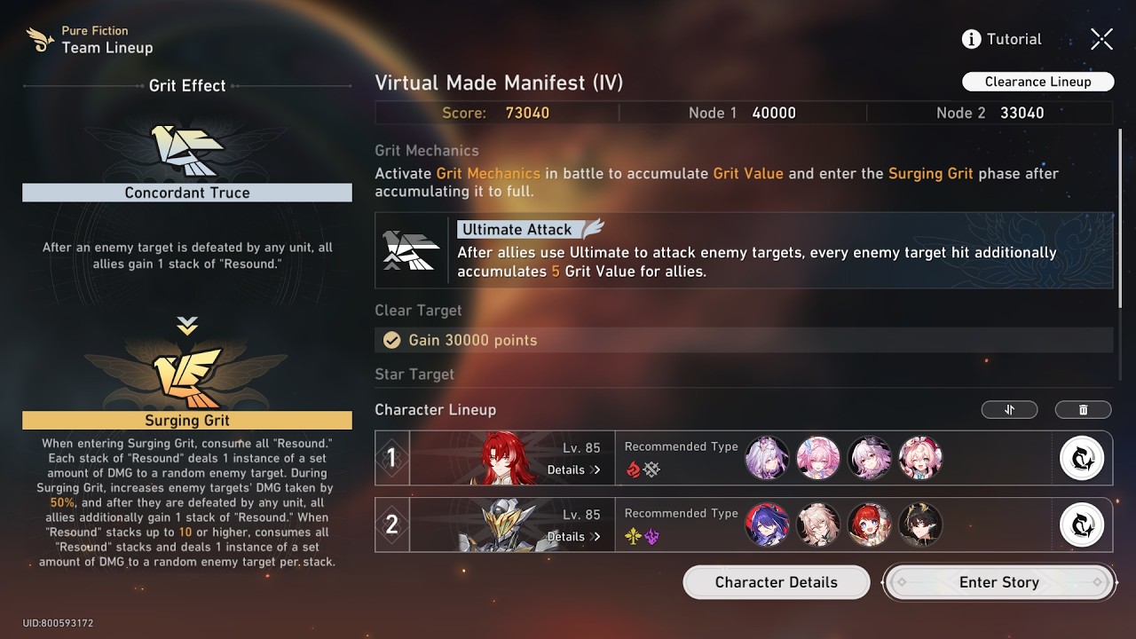 New Pure Fiction patch 4.1 - Castorice E0S1 / Acheron E6S1 | Auto | Honkai Star Rail