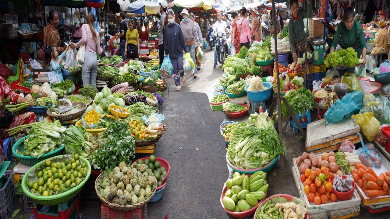 Amazing Morning Food Market Scene In Cambodia - Plenty Fruit, Vegetable & More Best FOOD In Market