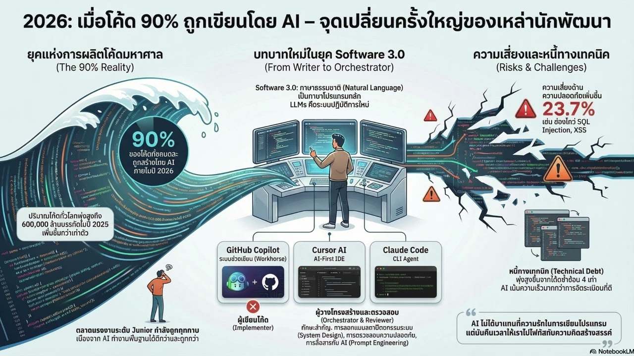 เมื่อ AI เขียนโค้ด 90% ของโลก: จุดจบ Junior Dev สู่ยุค Vibe Coder และ Agentic Swarm