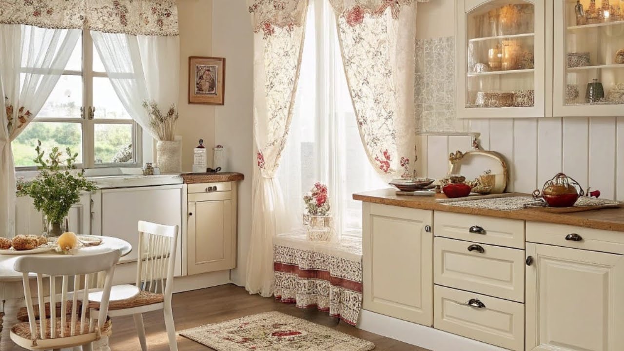 Винтажное очарование на кухне: шторы в стиле коттеджкор и деревенские текстуры