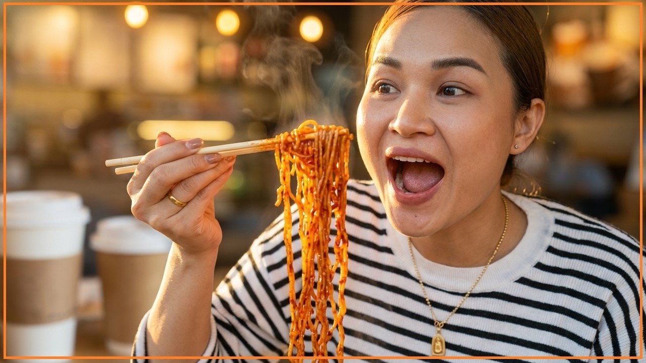 Кофе Ploysai против острой лапши mukbang - таиланд. уличная забегаловка