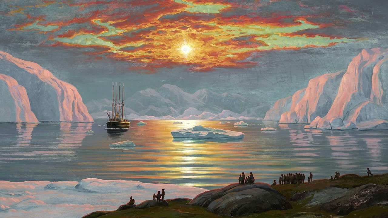Greenland Fjord in Midsummer Sun (1936) | Midnight Sun over Arctic Waters | 2 Hours Arctic Art (4K)