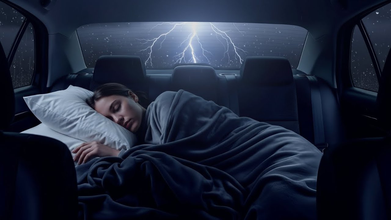 Rain and Thunder Sounds for Sleep and Relaxation | Heavy Rain on Car Roof