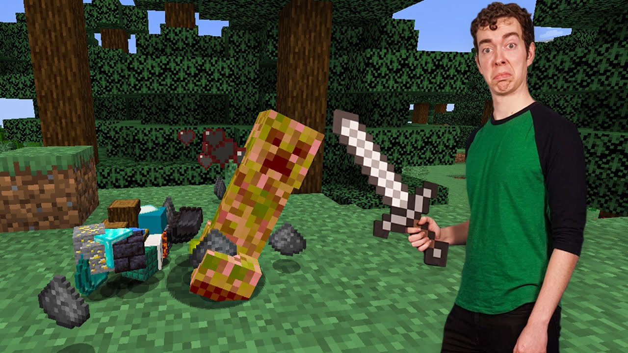Minecraft, но мобы сбрасывают каждый блок