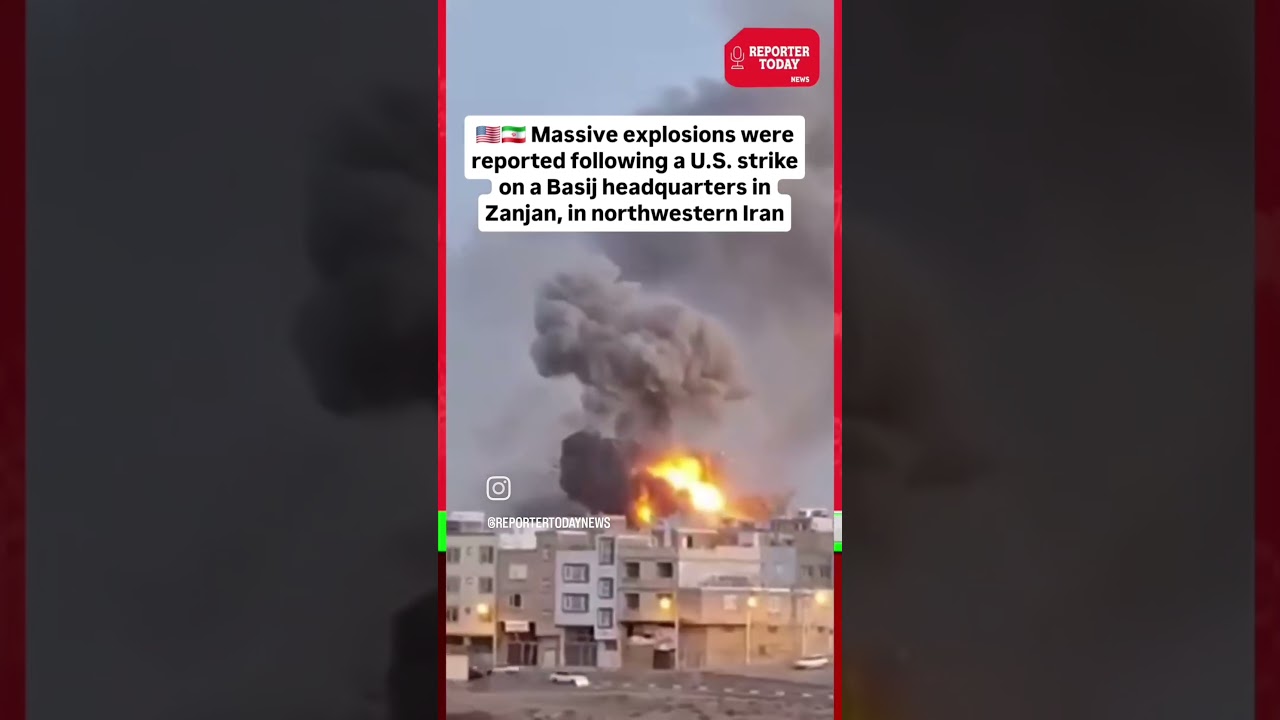 🇮🇷 Massive explosions were reported following a U.S. strike on a Basij headquarters in Zanjan, iran