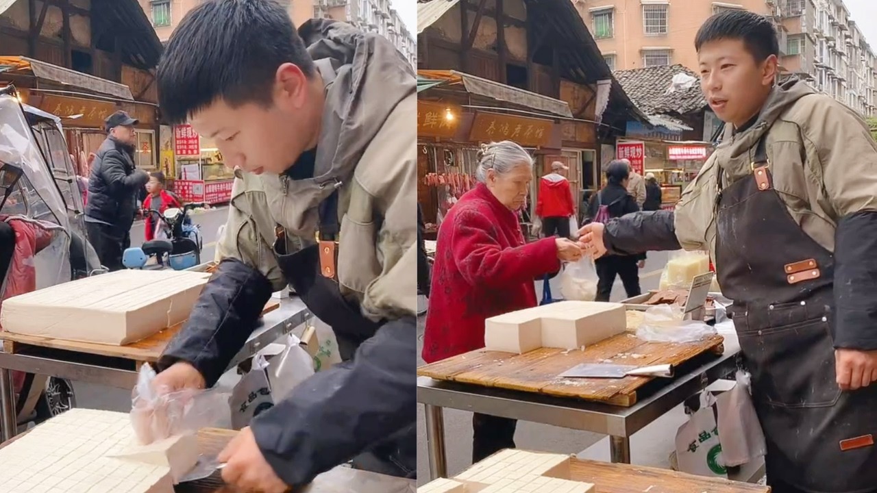 The stall sells tofu, all of which is freshly made and sold on March 12st.