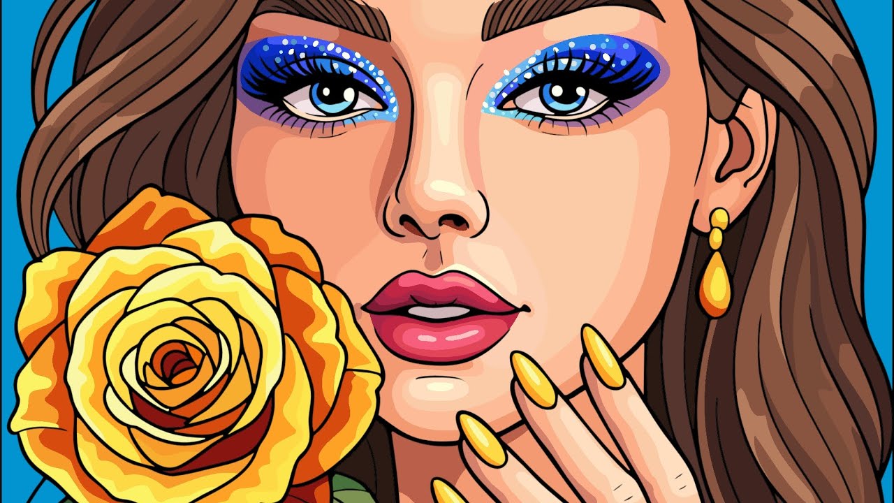 ​Le plus Glamour : Regard Étincelant & Rose d'Or : Coloriage Beauty sur Happy Color ✨🌹