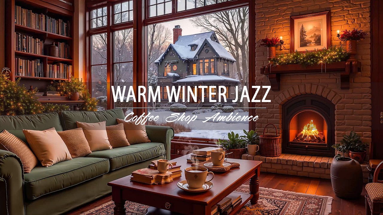 Jazz Relaxing Music with Slow Snowfall ⛄ Cozy Winter Coffee Shop Ambience & Smooth Piano Jazz Music
