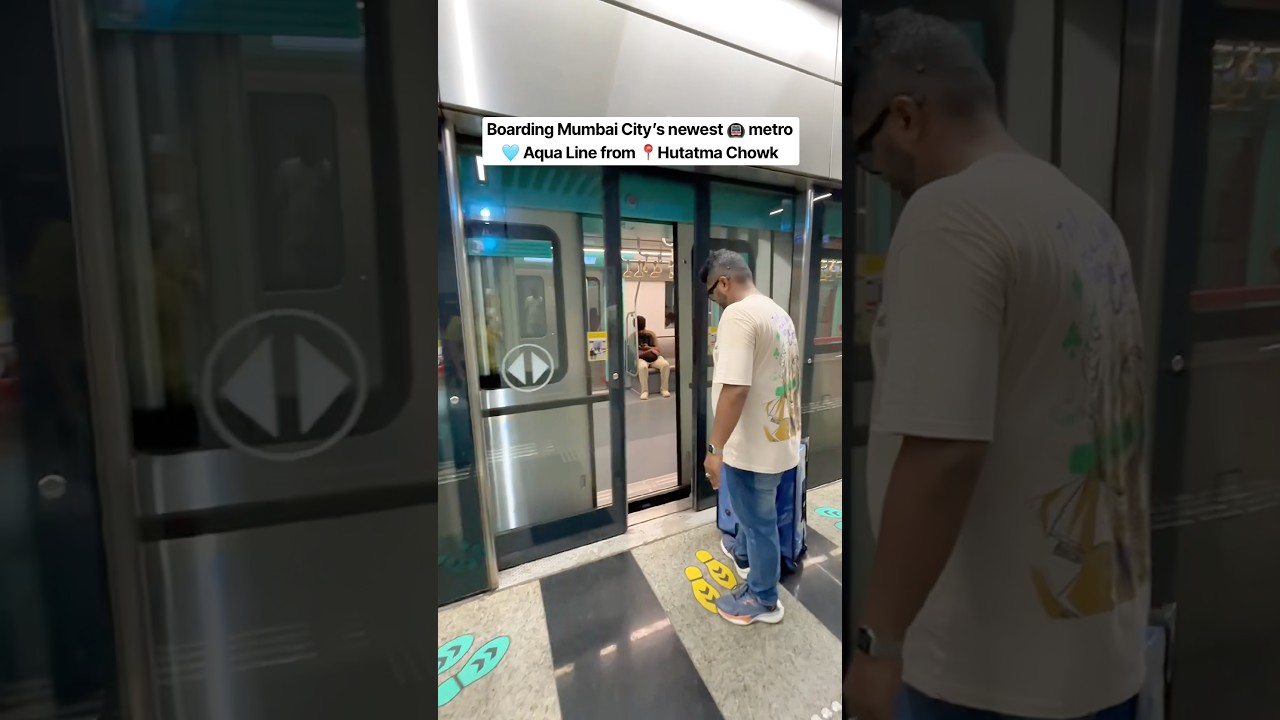 Boarding Mumbai City&rsquo;s newest 🚇 metro 🩵 Aqua Line from 📍Hutatma Chowk