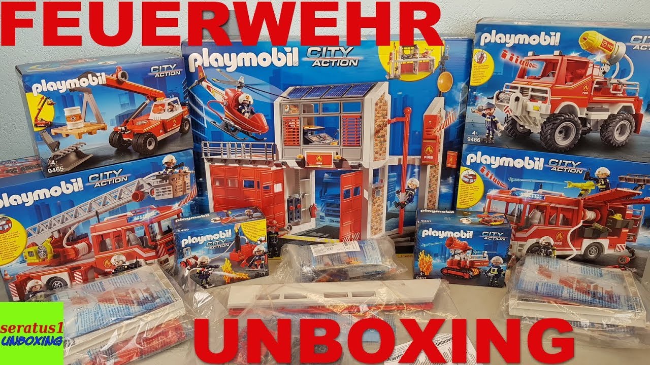 Playmobil Feuerwehr unboxing alles Sets seratus1 unboxing Rüstfahrzeug Feuerwache